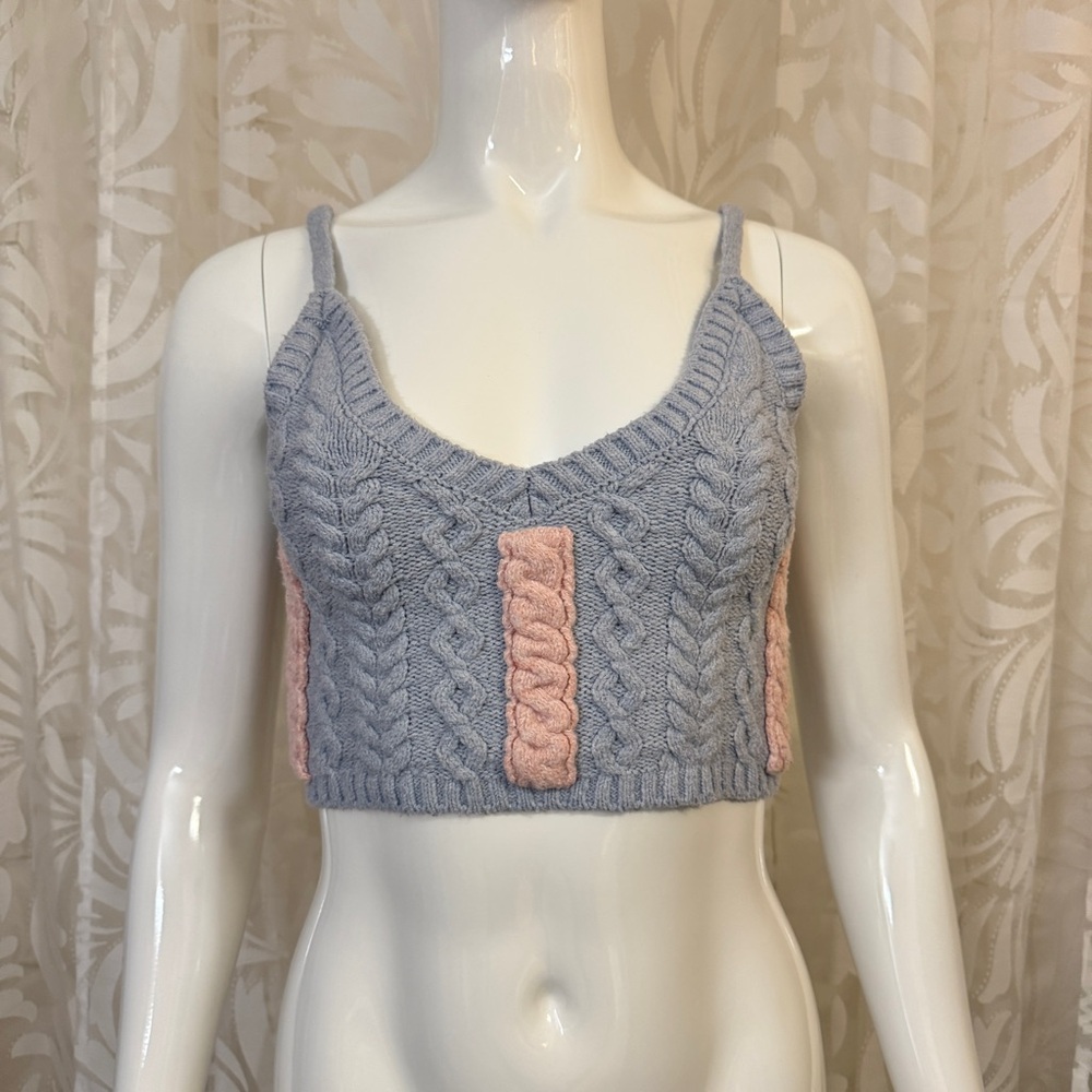 For Love And Lemons Blue and Pink Knit Cropped Top - Picture 4 of 7